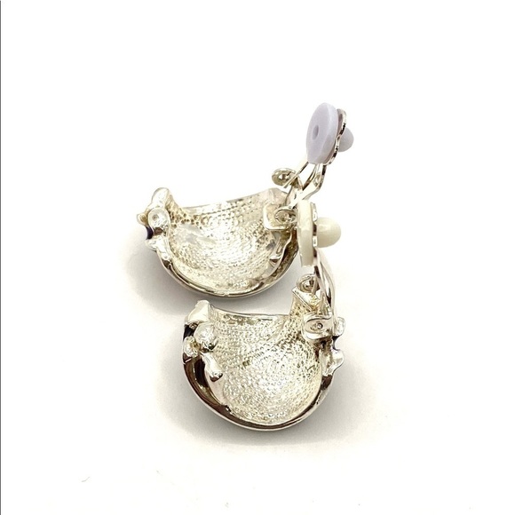 Clip Ons Clips Earrings Silver Tone Purple Maroon Enamel - Picture 10 of 11